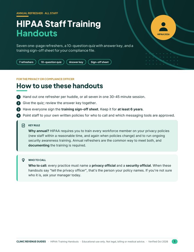 First page of HIPAA Staff Training Handouts